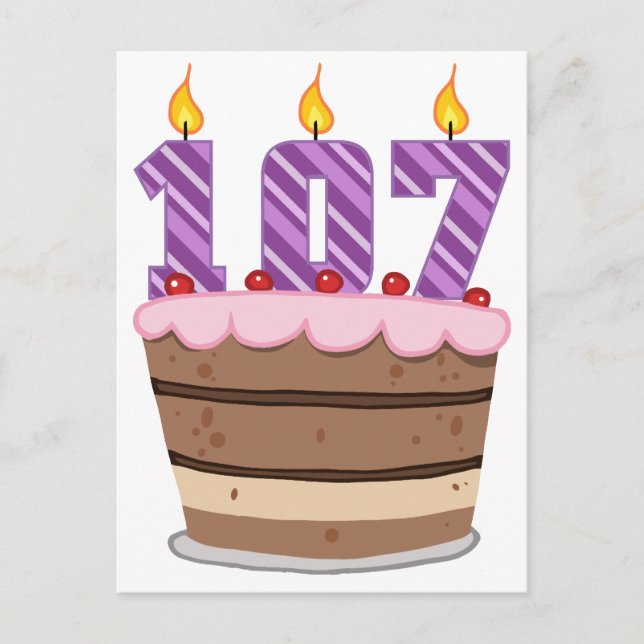 Age 107 on Birthday Cake Postcard (Front)
