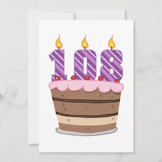 Age 108 on Birthday Cake Card (Front)
