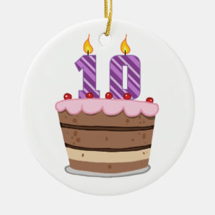 Age 10 on Birthday Cake Ceramic Tree Decoration