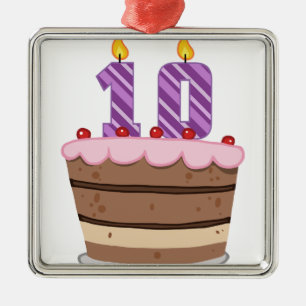 Age 10 on Birthday Cake Metal Tree Decoration