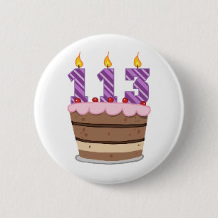 Age 113 on Birthday Cake 6 Cm Round Badge