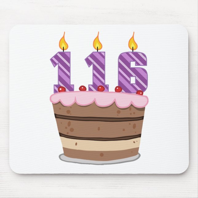Age 116 on Birthday Cake Mouse Pad (Front)