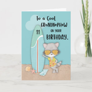 Age 11 Grandnephew Birthday Beach Funny Raccon Card
