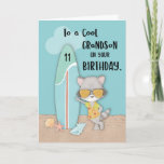 Age 11 Grandson Birthday Beach Funny Cool Racoon  Card<br><div class="desc">Look at that cool racoon who is also wearing sunglasses and is standing on the front of this card. That little guy is here to help you send 11th birthday greeting to your handsome grandson. Get you copy of this now!</div>