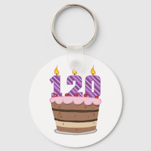 Age 120 on Birthday Cake Key Ring