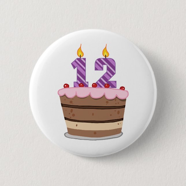 Age 12 on Birthday Cake 6 Cm Round Badge (Front)