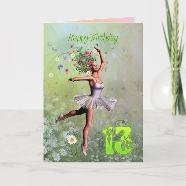 Age 13, flower fairy birthday card (Front)