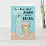 Age 13 Great Grandson Birthday Beach Funny Racoon Card<br><div class="desc">When you see the front of this card, the cool racoon will remind you of your cool and handsome great grandson who also loves the beach and surfing. But most importantly, this will definitely remind you that it will be his 13th birthday soon! So get him a copy of this...</div>