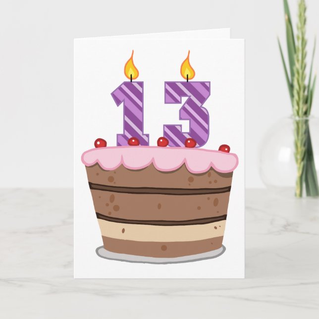 Age 13 on Birthday Cake Card (Front)