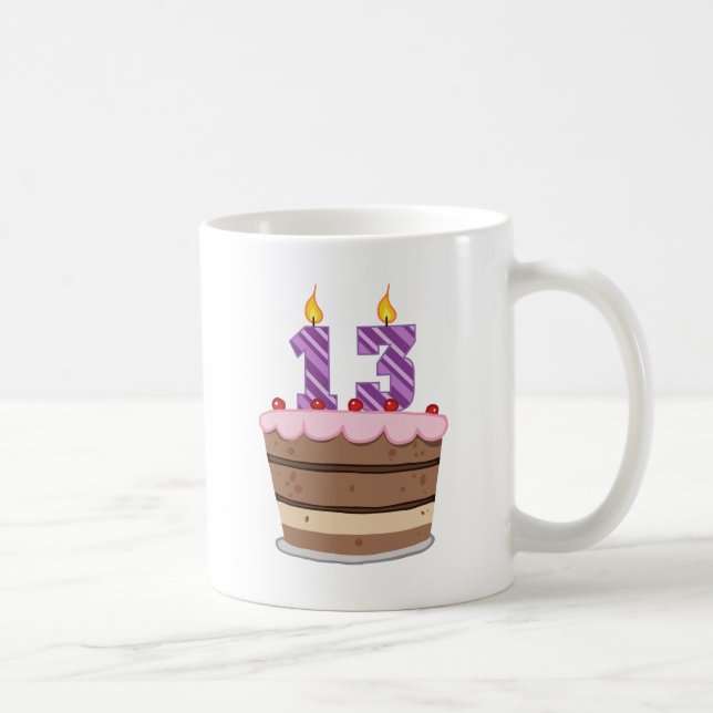 Age 13 on Birthday Cake Coffee Mug (Right)