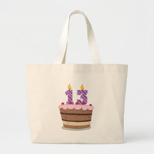 Age 13 on Birthday Cake Large Tote Bag