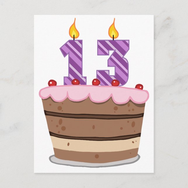 Age 13 on Birthday Cake Postcard (Front)