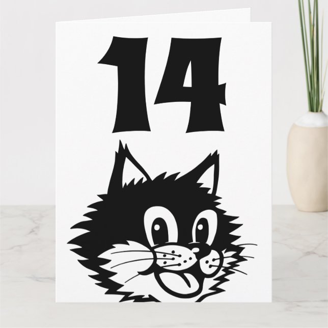 AGE 14 BIRTHDAY CAT CARD (Front)