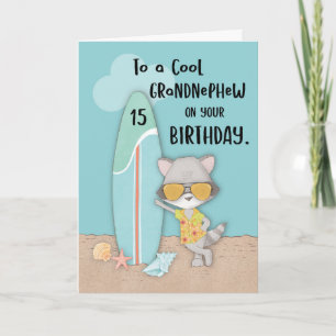 Age 15 Grandnephew Birthday Beach Funny Raccon Card