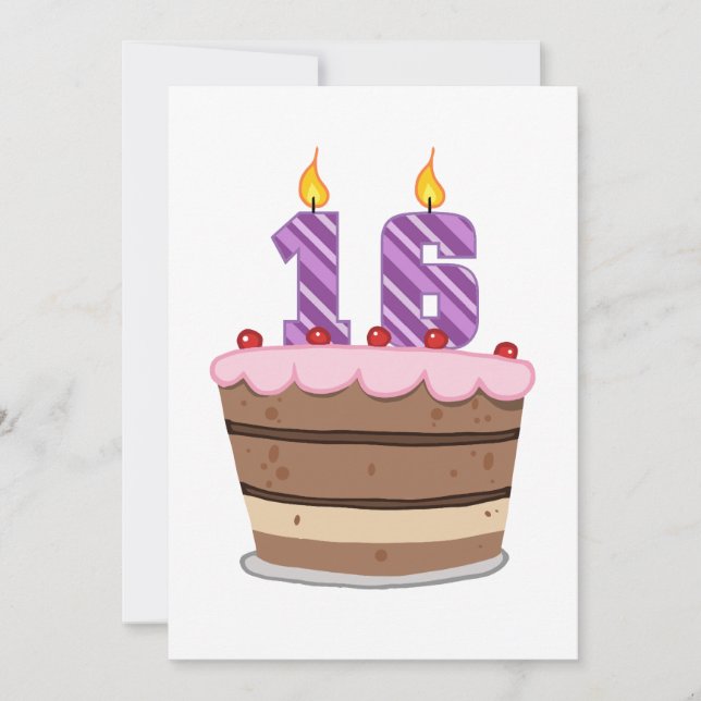 Age 16 on Birthday Cake Card (Front)