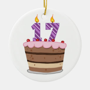 Age 17 on Birthday Cake Ceramic Tree Decoration