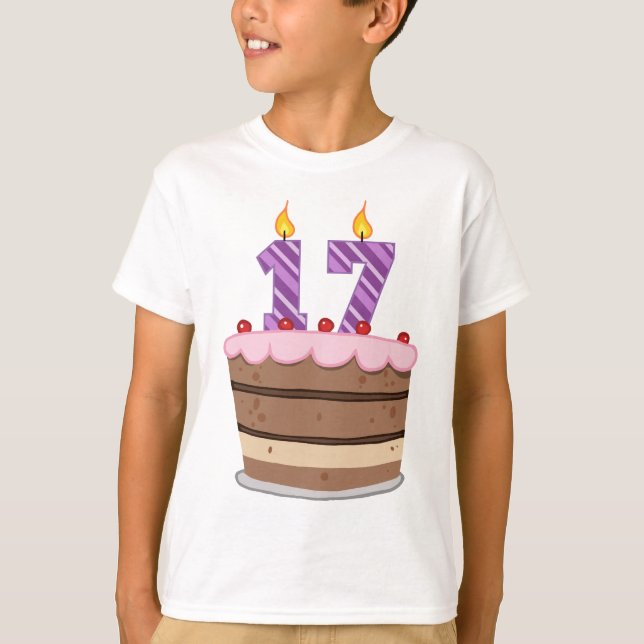 Age 17 on Birthday Cake T-Shirt (Front)