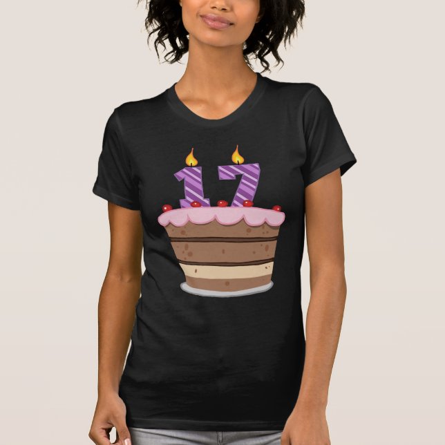 Age 17 on Birthday Cake T-Shirt (Front)