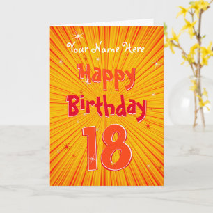 Age 18 Fun Orange Sunburst editable 18th Birthday Card