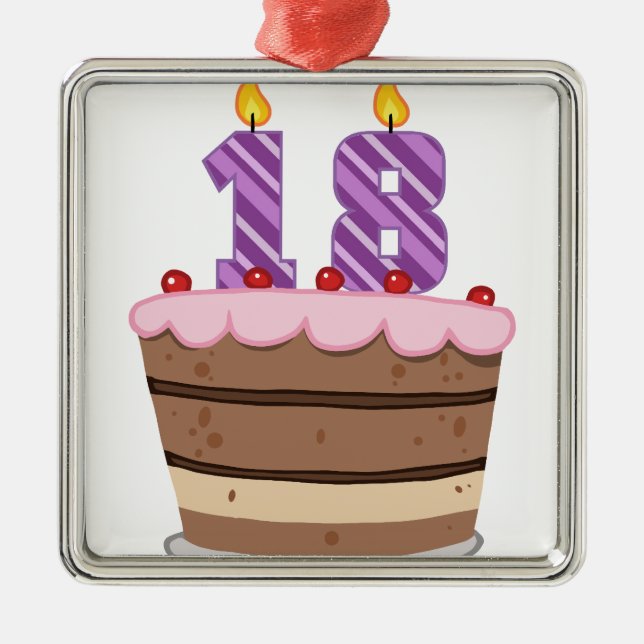 Age 18 on Birthday Cake Metal Tree Decoration (Front)