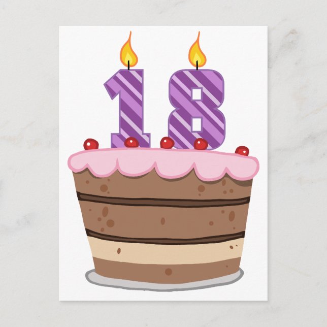 Age 18 on Birthday Cake Postcard (Front)