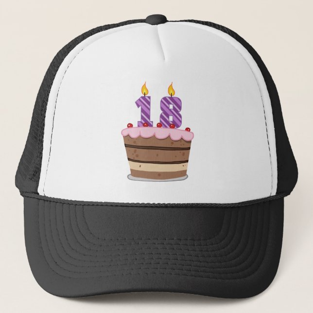 Age 18 on Birthday Cake Trucker Hat (Front)