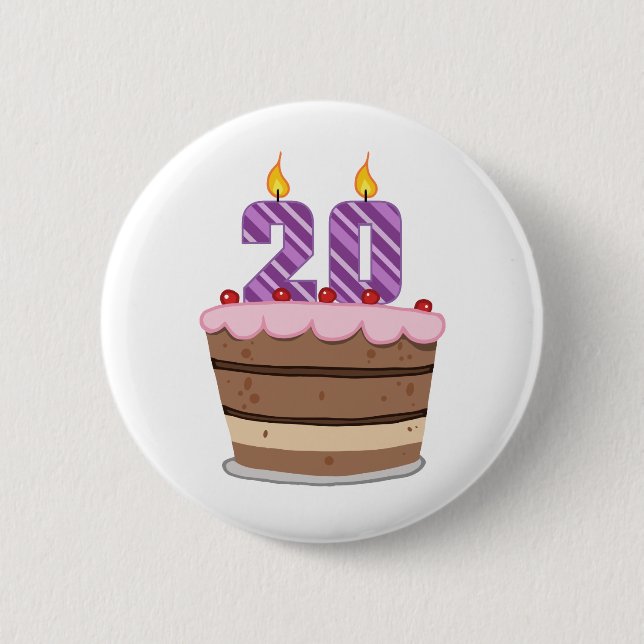 Age 20 on Birthday Cake 6 Cm Round Badge (Front)