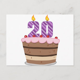 Age 20 on Birthday Cake Postcard