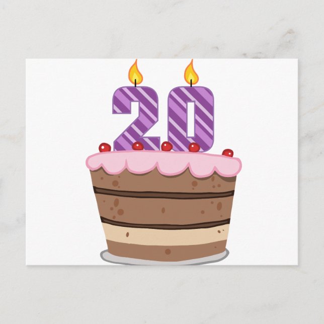 Age 20 on Birthday Cake Postcard (Front)