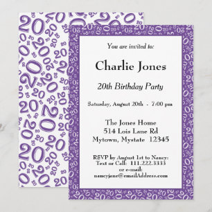 Age 20 Random Number Pattern Putple/White 20th Invitation