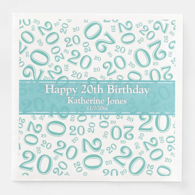 Age 20 Random Number Pattern Teal/White Napkin (Front)