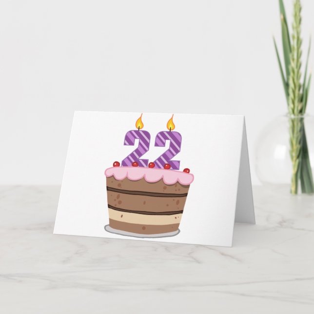 Age 22 on Birthday Cake Card (Front)
