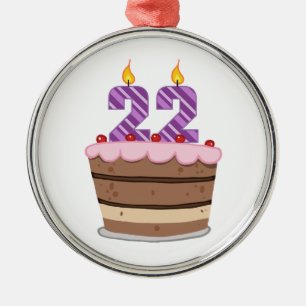 Age 22 on Birthday Cake Metal Tree Decoration