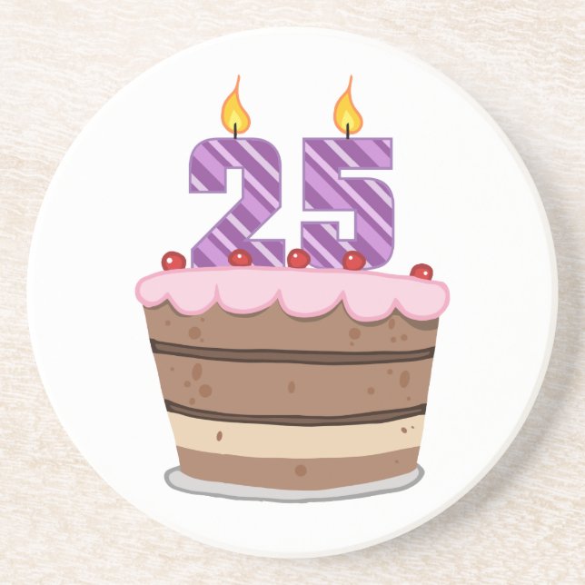Age 25 on Birthday Cake Coaster (Front)