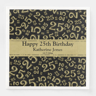 Age 25 Random Number Pattern Black/Gold Napkin