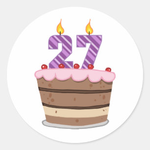 Age 27 on Birthday Cake Classic Round Sticker