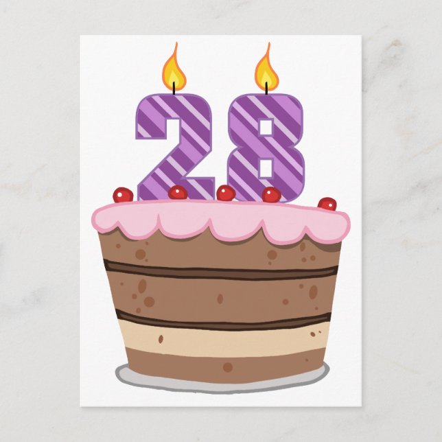 Age 28 on Birthday Cake Postcard (Front)