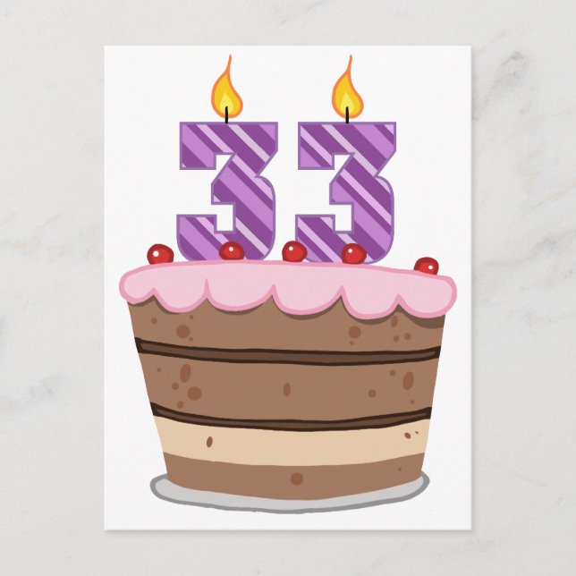 Age 33 on Birthday Cake Postcard (Front)