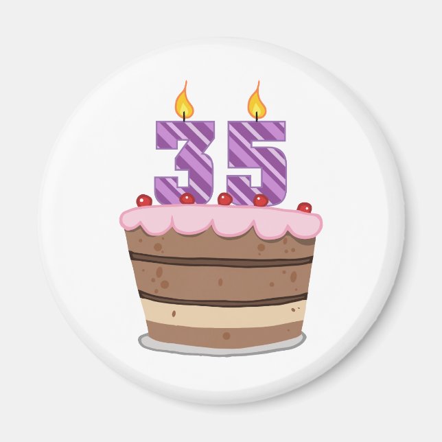 Age 35 on Birthday Cake Magnet (Front)