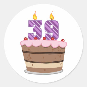 Age 39 on Birthday Cake Classic Round Sticker