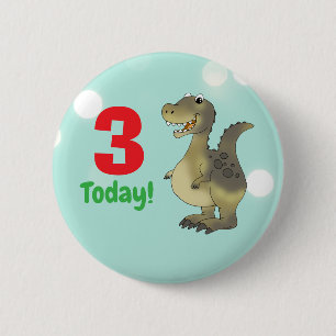Age 3 Dinosaur Birthday - 3rd Birthday Dino 6 Cm Round Badge