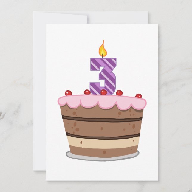 Age 3 on Birthday Cake Card (Front)