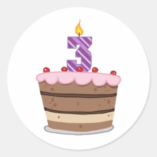 Age 3 on Birthday Cake Classic Round Sticker