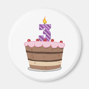 Age 3 on Birthday Cake Magnet