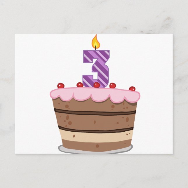 Age 3 on Birthday Cake Postcard (Front)