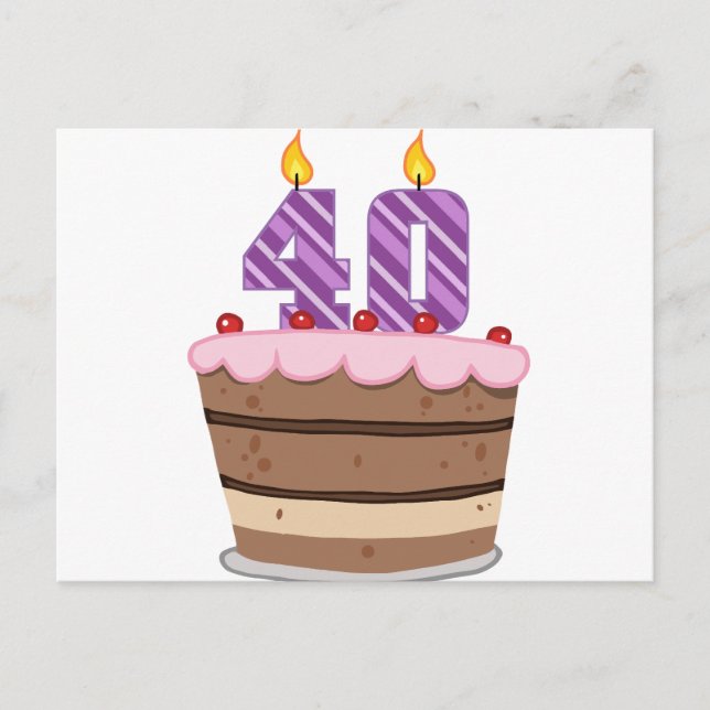Age 40 on Birthday Cake Postcard (Front)