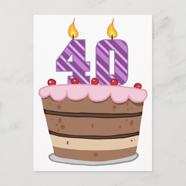 Age 40 on Birthday Cake Postcard (Front)