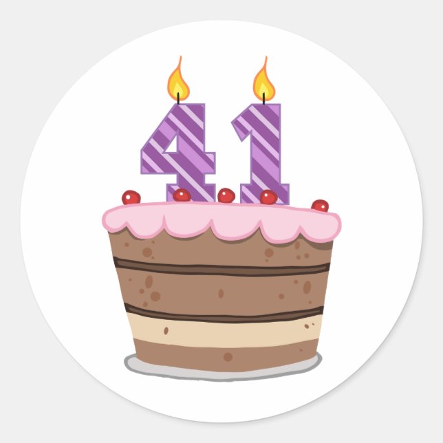 Age 41 on Birthday Cake Classic Round Sticker (Front)