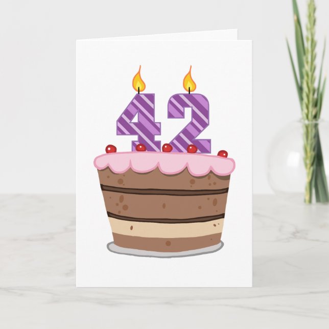 Age 42 on Birthday Cake Card (Front)