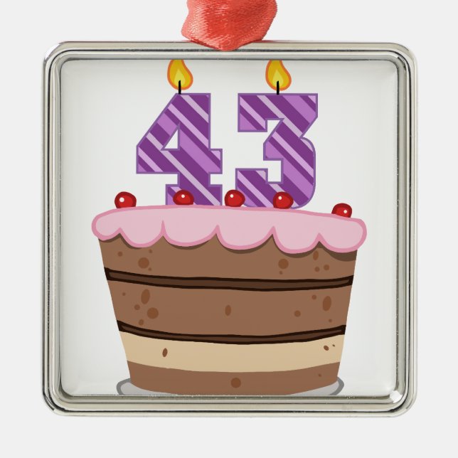 Age 43 on Birthday Cake Metal Tree Decoration (Front)